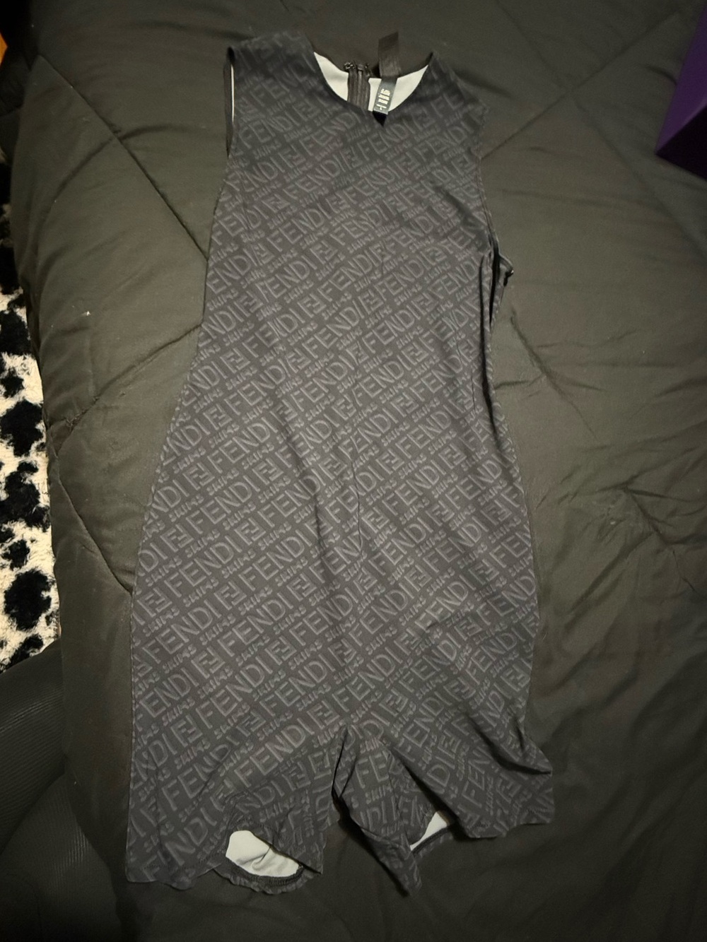 Fendi Black Sleeveless Logo Jacquard romper